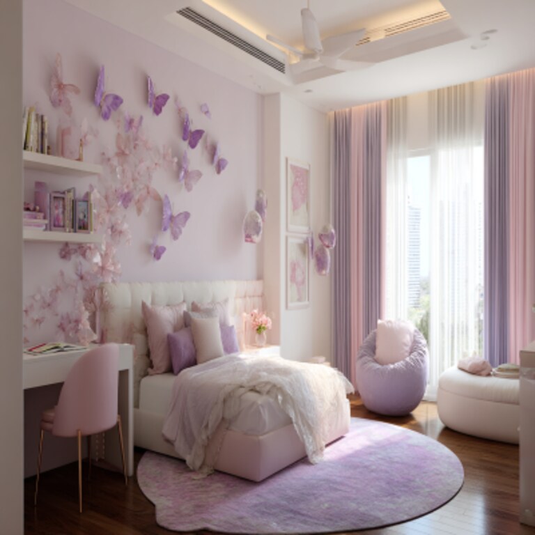 Contemporary Kids Bedroom Design With 3D Effect Butterflies